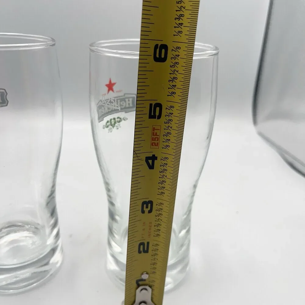 Heineken Beer Glasses .25L Red Star Etched Logo Reverse Bottom And .25L On Side